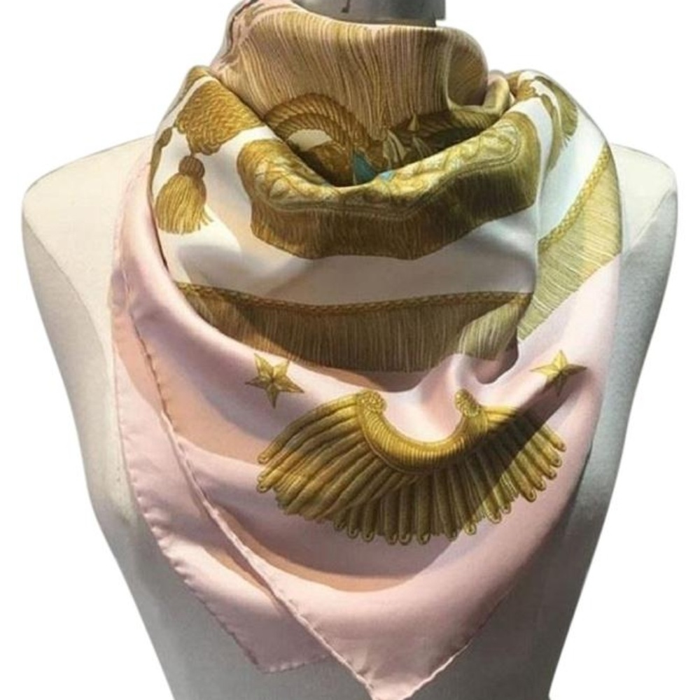 HERMES Scarf 100% Silk "Poste et Caralerie" Pink